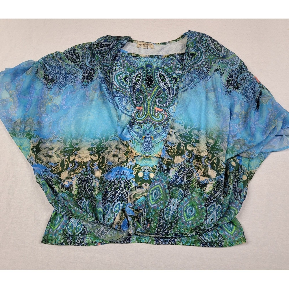 One World Blue Paisley Print Tank Top with Open Front Cover-up Womens Size XS - Picture 5 of 10